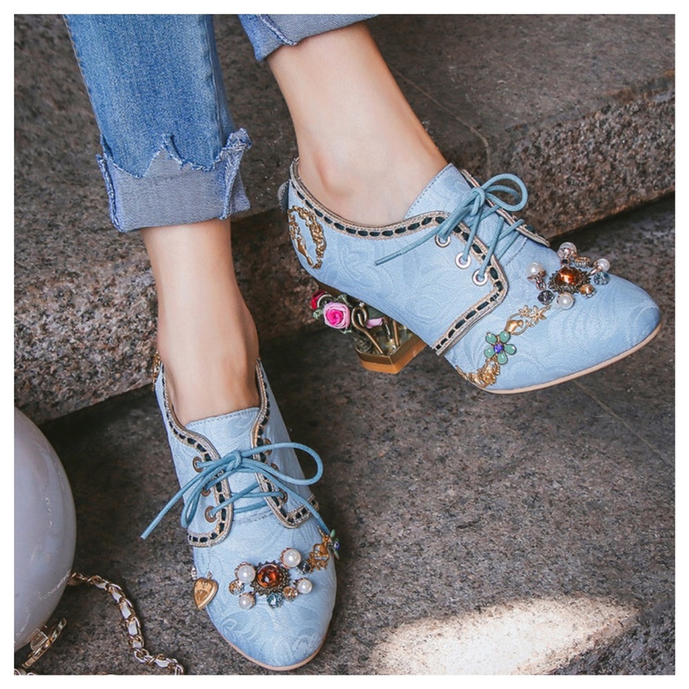 ‼️SALE The Clarissa Blue Handmade Flower Shoes - Picture 4 of 5